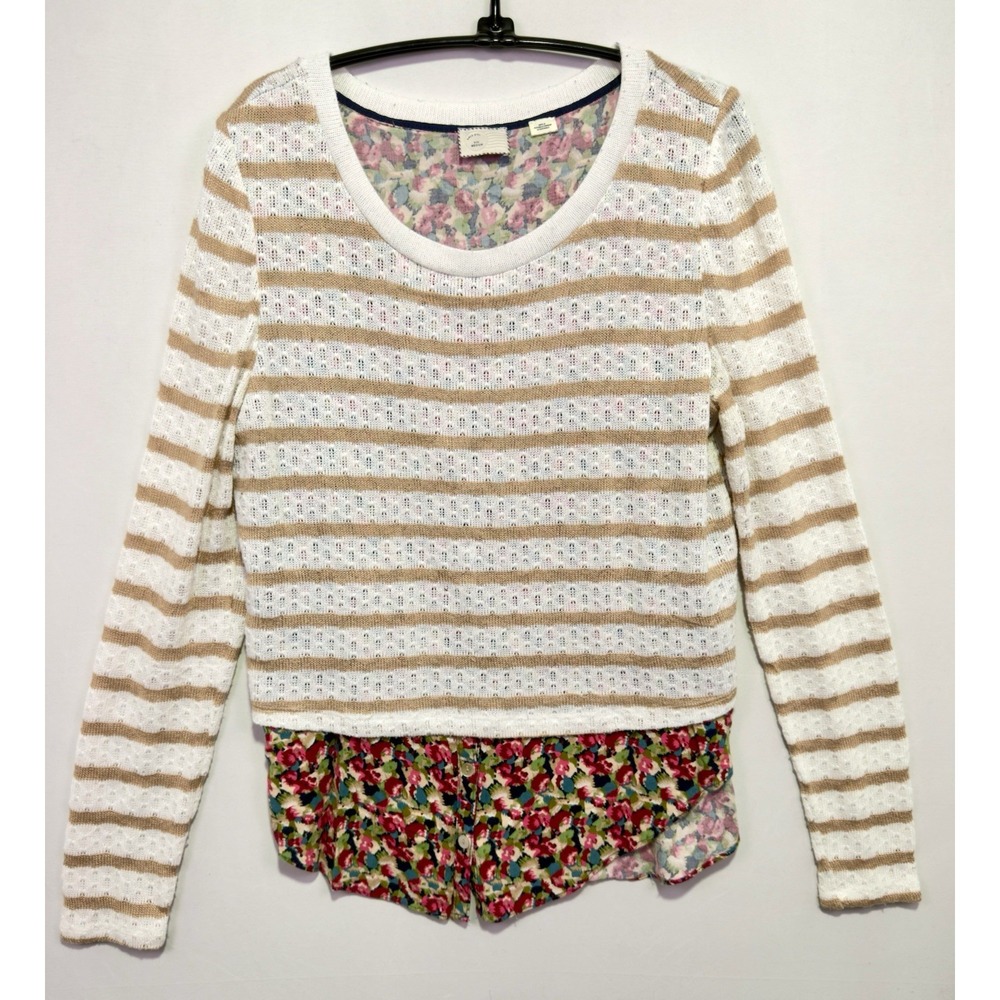 Anthropologie Girls From Savoy M Layered Floral Striped Sweater Blouse Top